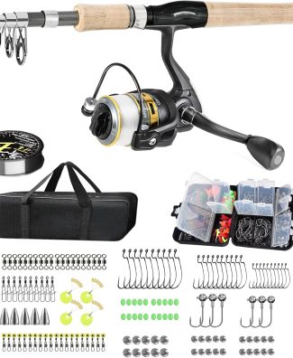 Carbon Fiber Fishing Pole Combo Set - 2.1m/6.89ft Spinning Reel, 145pcs Accessories Kit for Saltwater & Freshwater Fishing