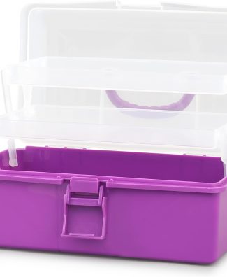 MoNiBloom Portable Tackle Box Organizer with Handle, 3-Layer Compartment Plastic Storage Tool Box Waterproof Container Case for Fishing Tackles, Makeup, Hair Accessories (Purple)